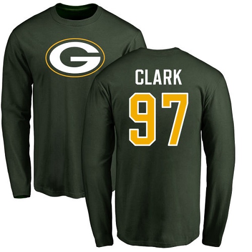 Men Green Bay Packers Green #97 Clark Kenny Name And Number Logo Nike NFL Long Sleeve T Shirt